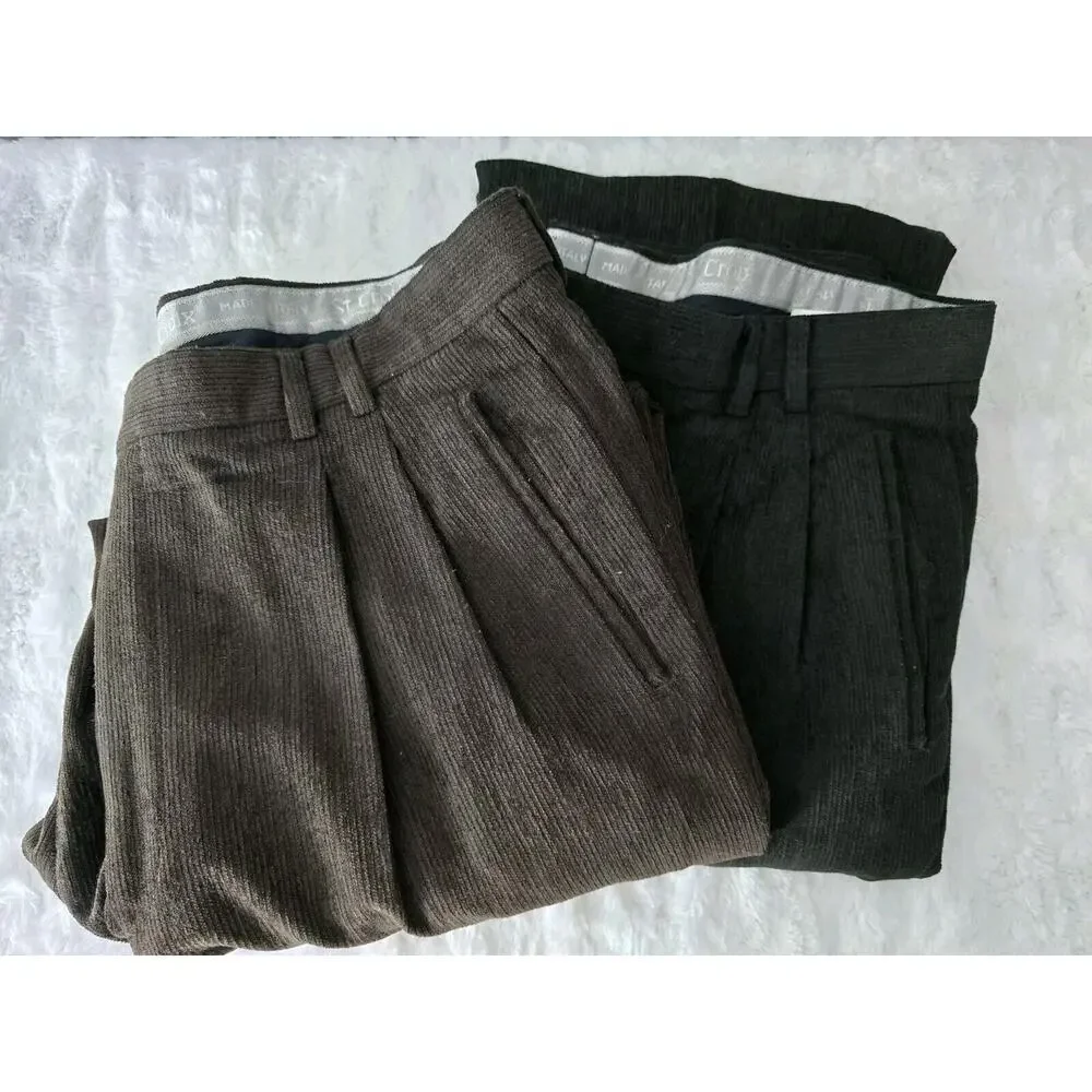 St Croix Lot Corduroy Pleated Wool Blend Dress Pants Men 36x29 Brown Black Italy